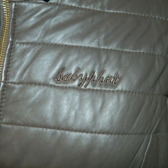 BABY PHAT Jacket Leather Brown Puffer Y2K 90's Vintage Embroidery Cat Logo XXL - Picture 5 of 12